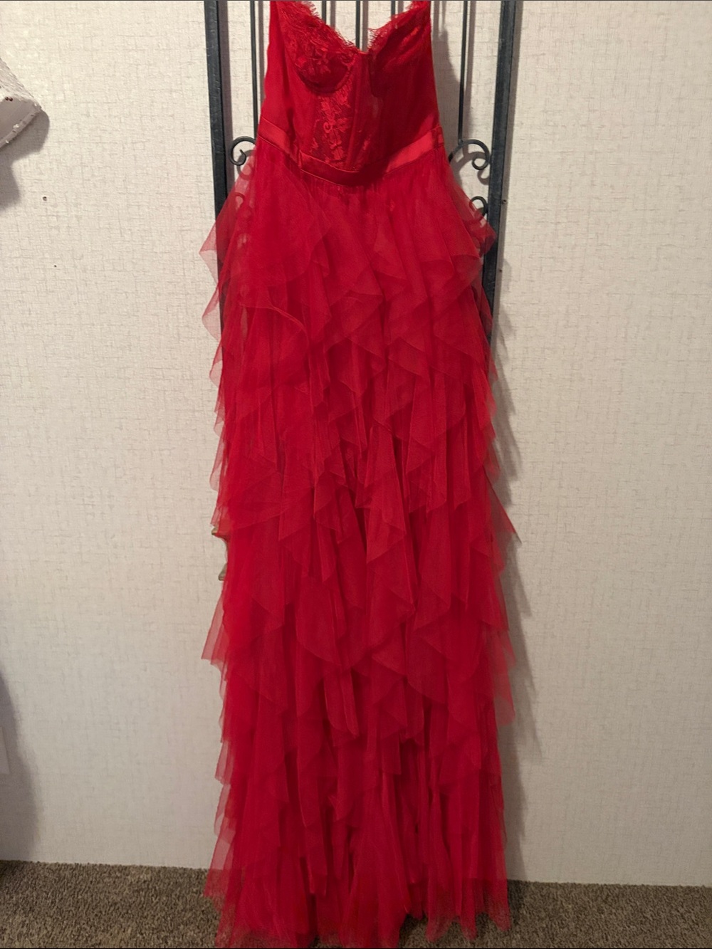 Fashion Nova Vibrant Red Layered Tulle Prom Dress